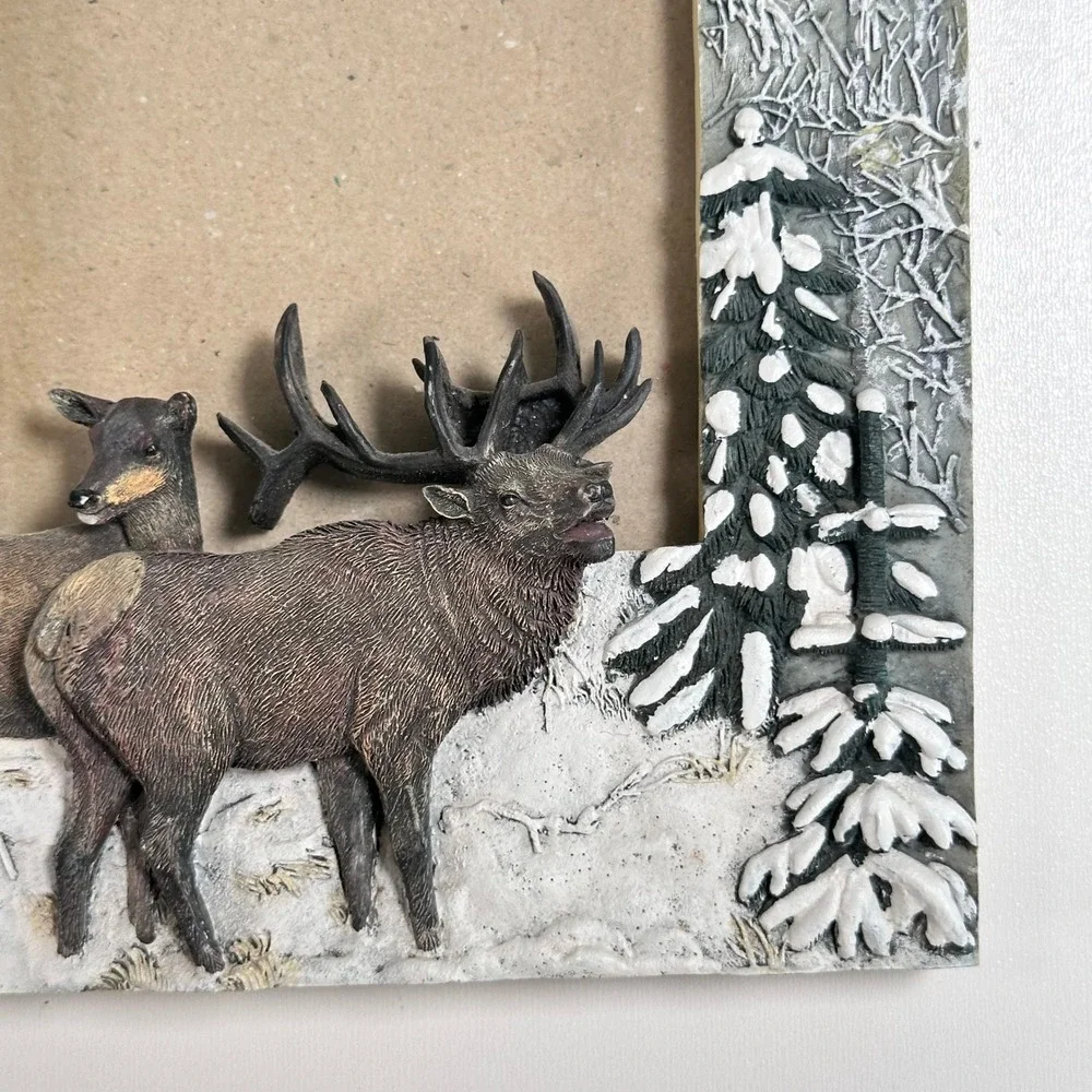 Vintage Elk Deer Picture Frame 4x6 Brown Rustic Cabin‎ Lodge Decor 3D